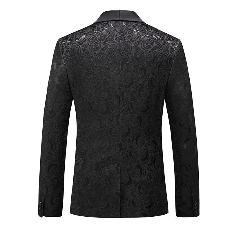 Men's 3-Piece Black Rose Embroidery Shawl Lapel Wedding Tuxedo