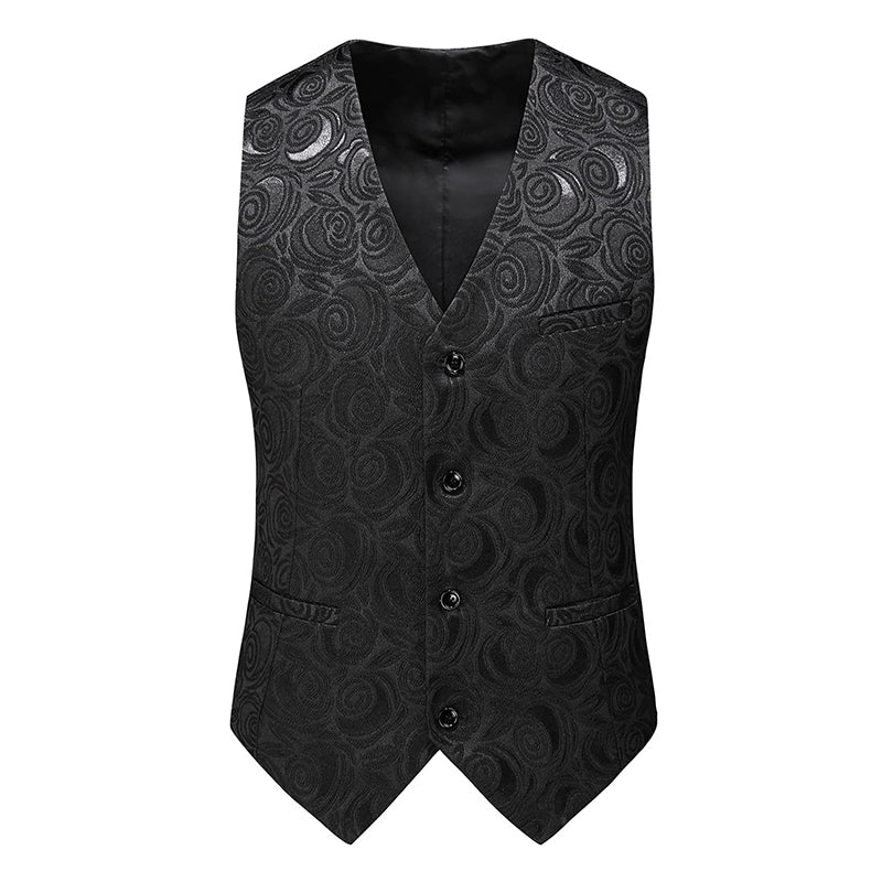 Men's 3-Piece Black Rose Embroidery Shawl Lapel Wedding Tuxedo
