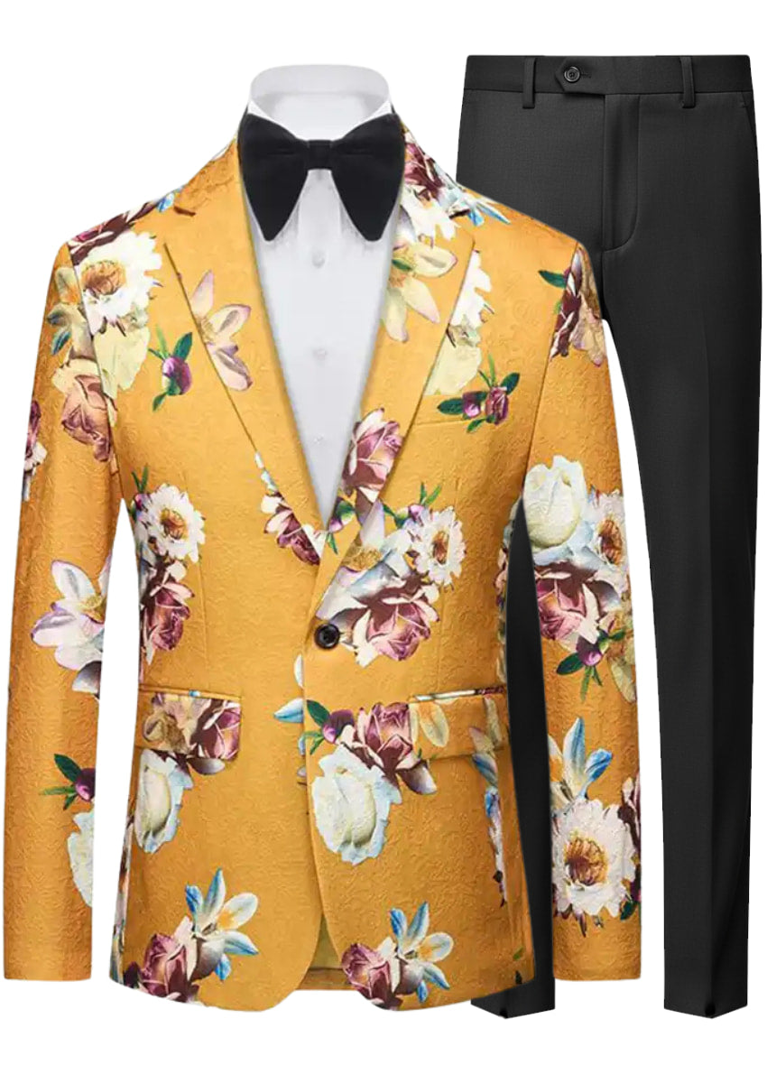 Men's Garden Yellow Tuxedo Floral Embraided Jacket