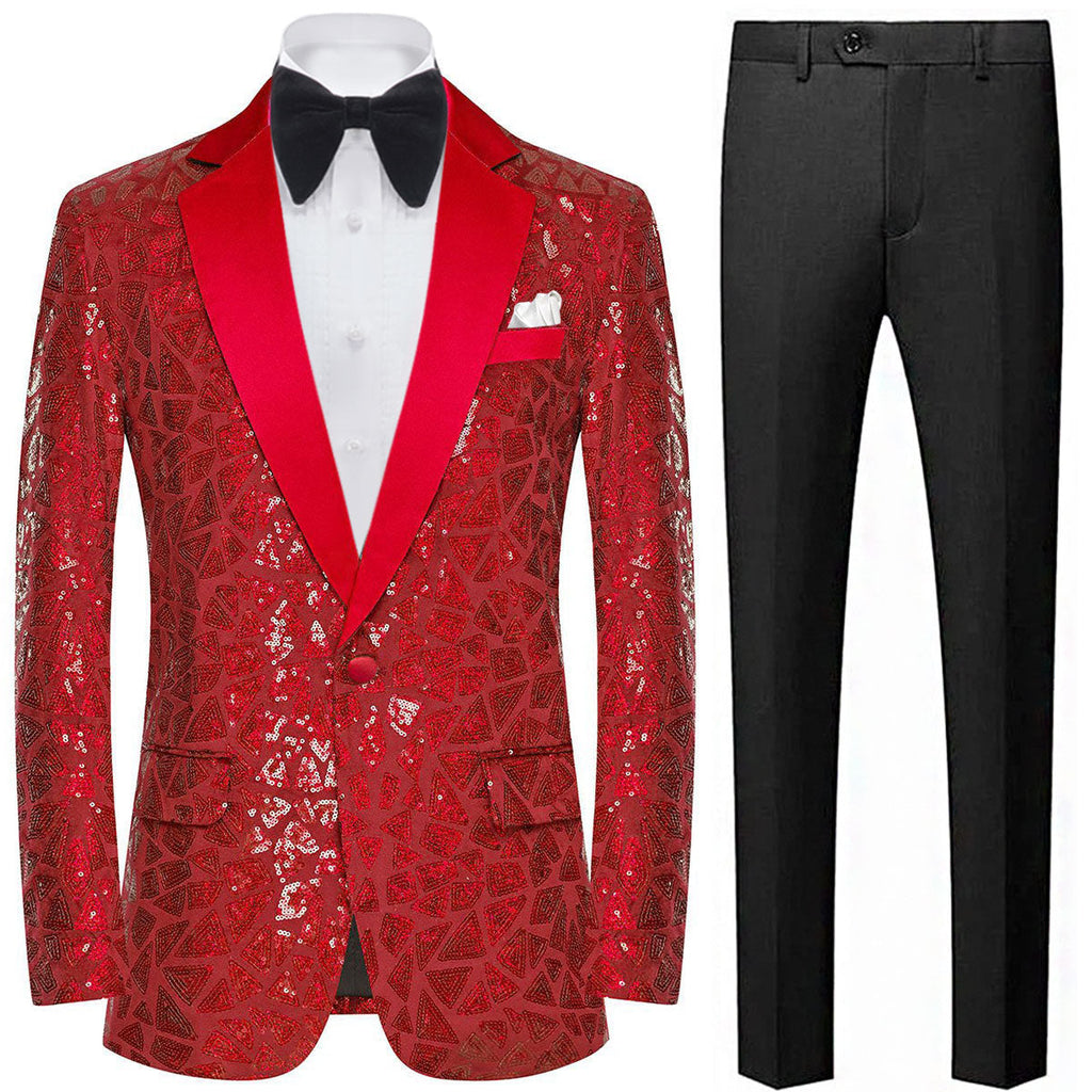 Men's Sequin Geometric Mosaic Red Tuxedo