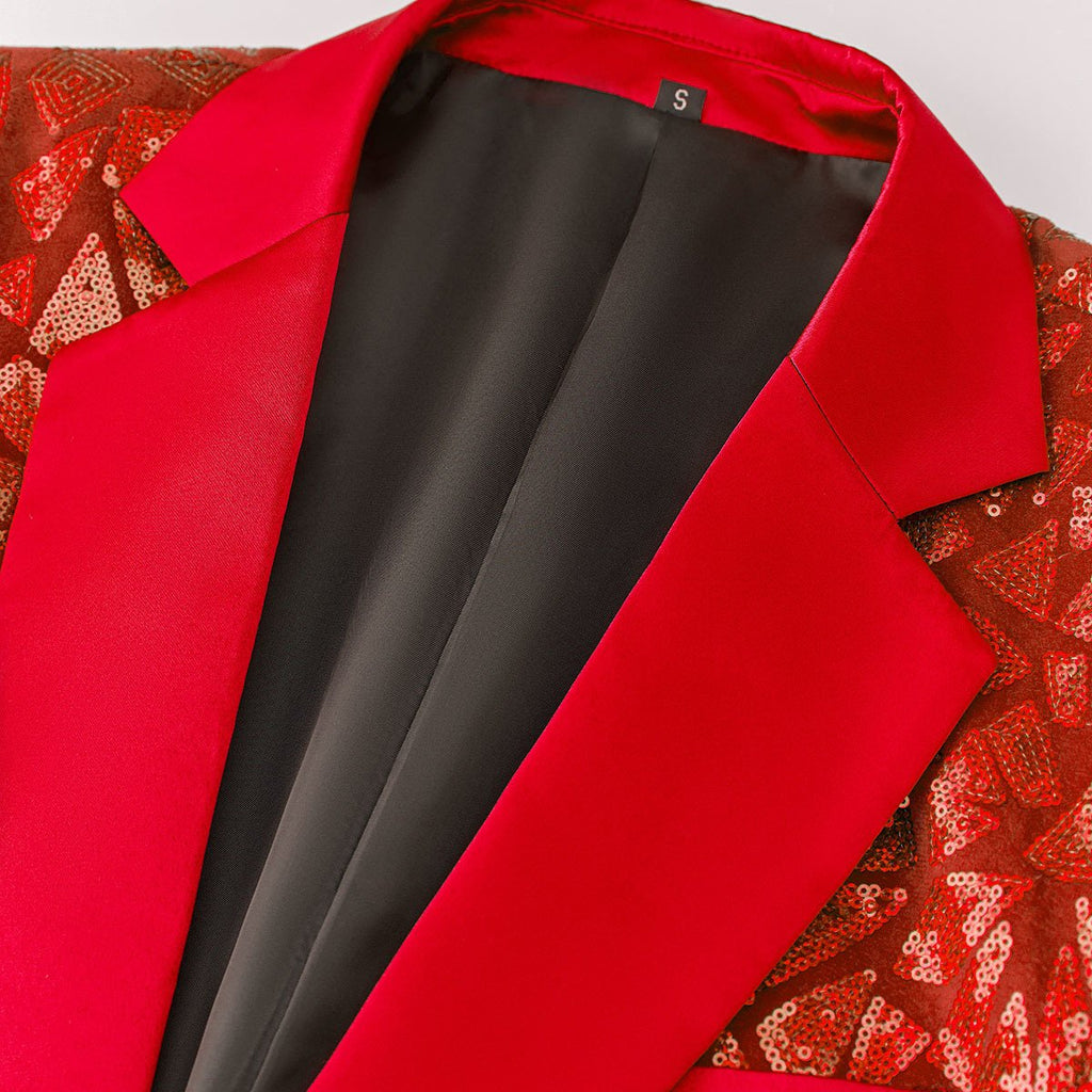 Men's Sequin Geometric Mosaic Red Blazer