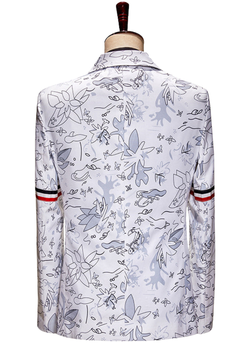 Men's 2-Piece British Style Graffiti Print White Jacket