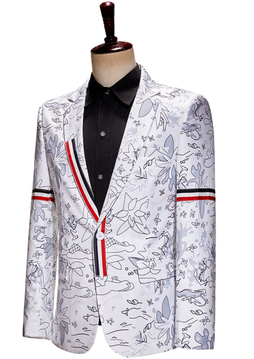 Men's 2-Piece British Style Graffiti Print White Jacket