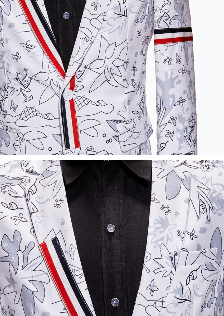 Men's 2-Piece British Style Graffiti Print White Jacket