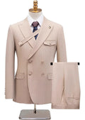 Men's 2-Piece Collar with Decorative Stripe Champagne Casual Suit