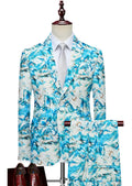 Men’s 2-Piece Light Blue Graffiti Print Suit for Party