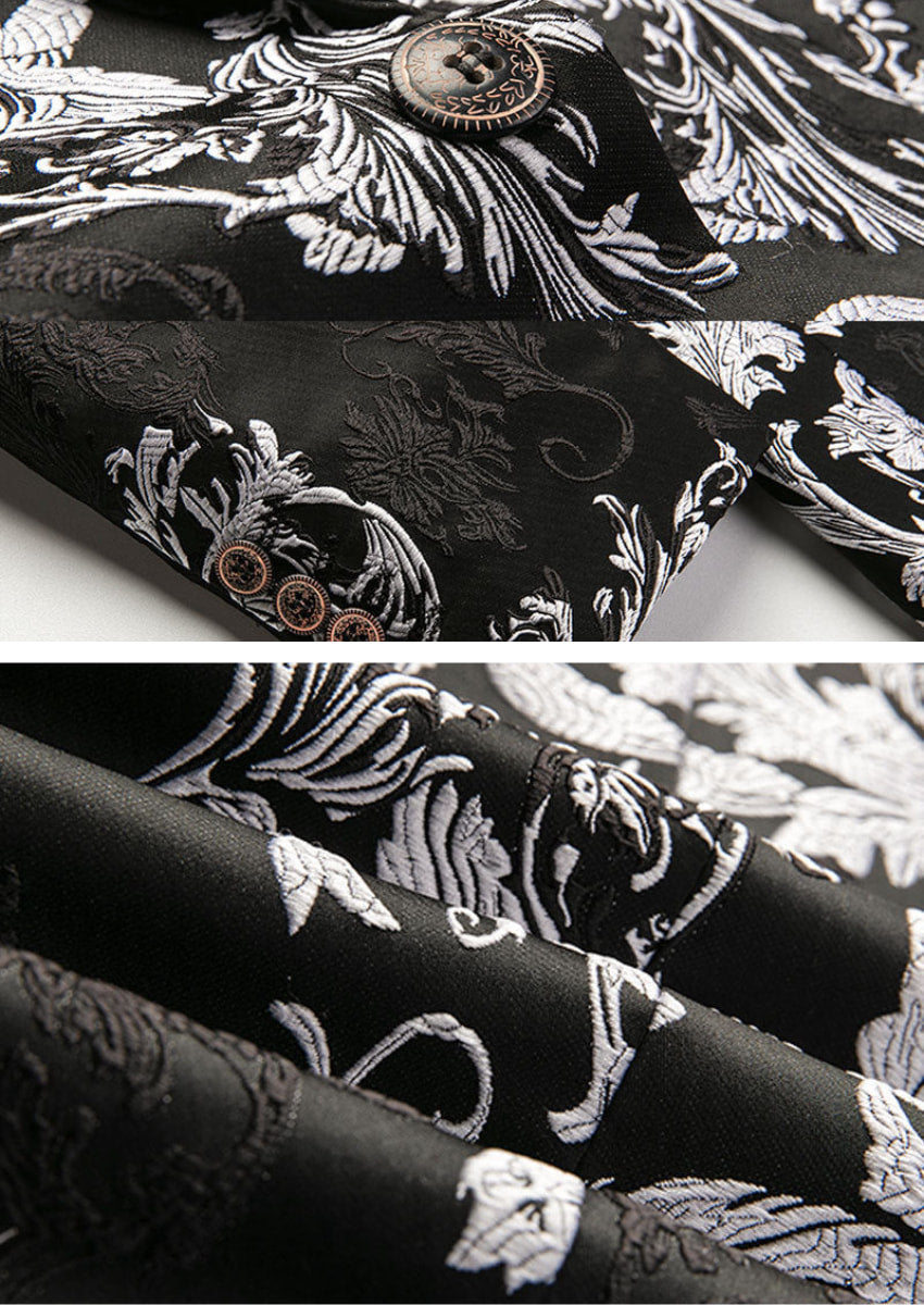 Men's 2-Piece Fashion Silver Peony Jacquard Black Tuxedo