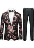 Men's 2-Piece Flowers and Birds Embroidery Black Suit