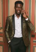 Men's 2-Piece Gold Jacquard Embroidery Paisley Black Tuxedo