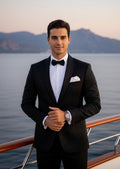 Men's 2-Piece Jacquard Embroidery Paisley Black Tuxedo