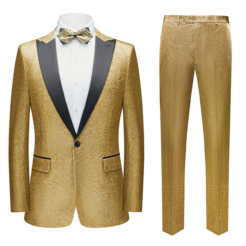Men's 2-Piece One Button Sparkling Golden Tuxedo