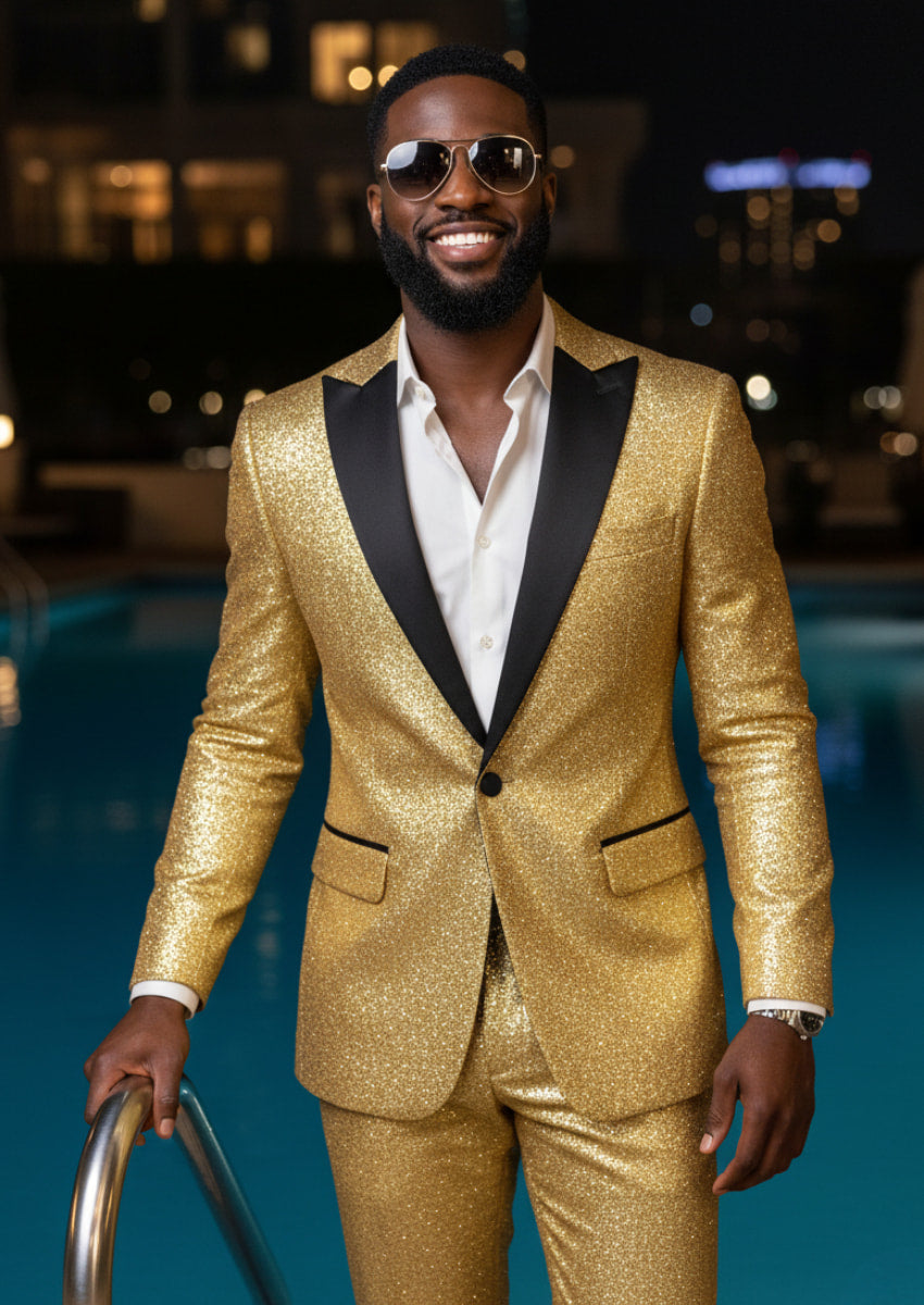 Men's 2-Piece One Button Sparkling Golden Tuxedo