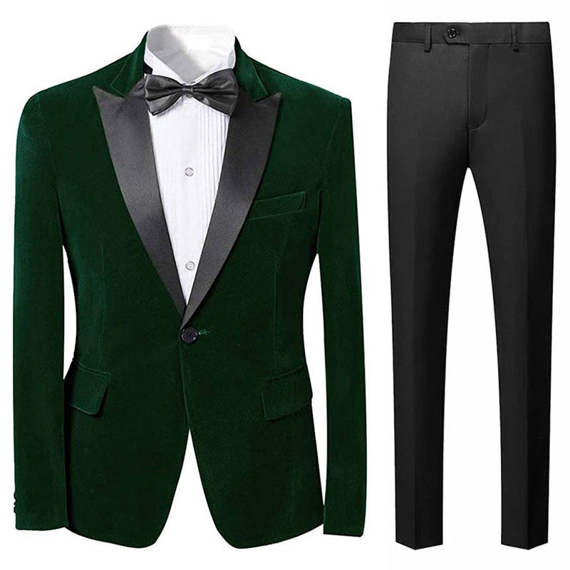 Men's 2-Piece Peak Lapel Dark Green Velvet Tuxedo