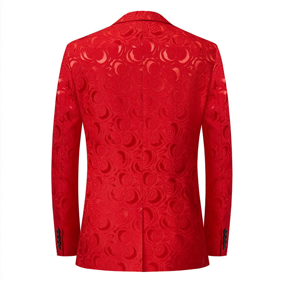 Men's 2-Piece Rose Jacquard Red Wedding Tuxedo for Groom