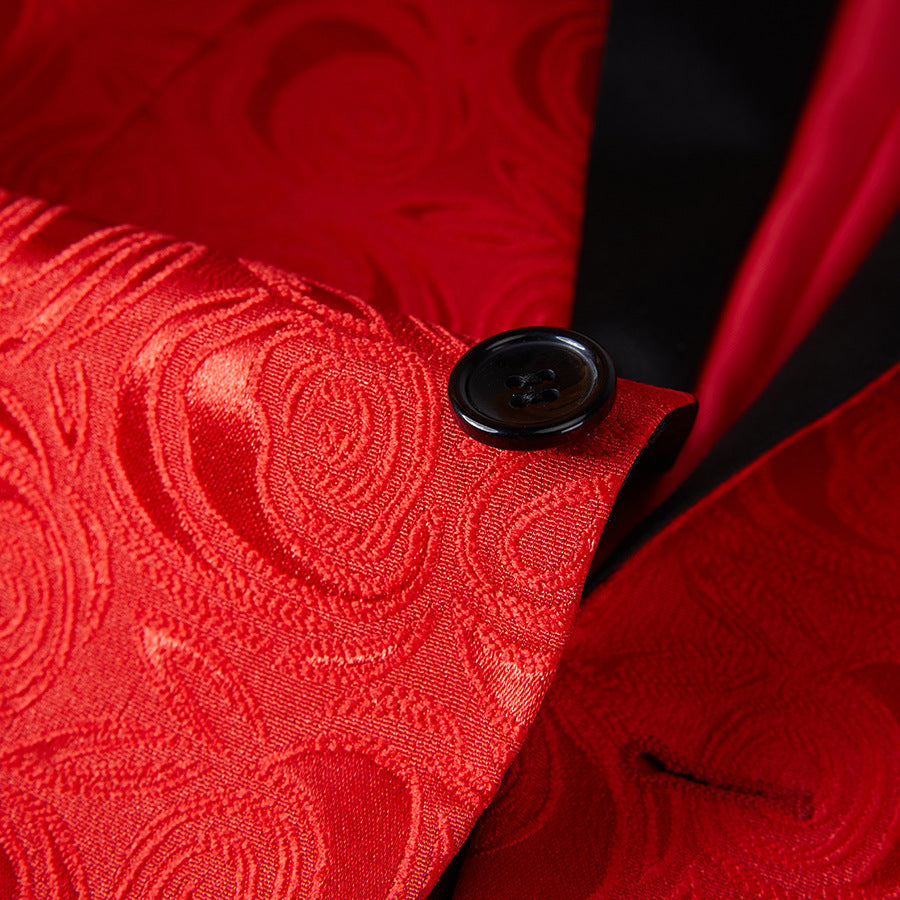 Men's 2-Piece Rose Jacquard Red Wedding Tuxedo for Groom
