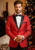 Men's 2-Piece Rose Jacquard Red Wedding Tuxedo for Groom