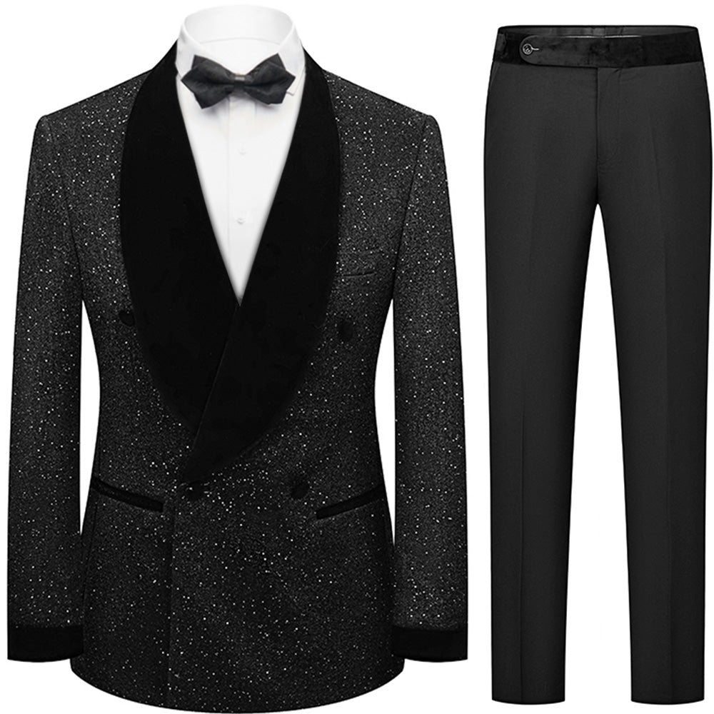 Men's 2-Piece Starry Black Smoking Shawl Collar Tuxedo