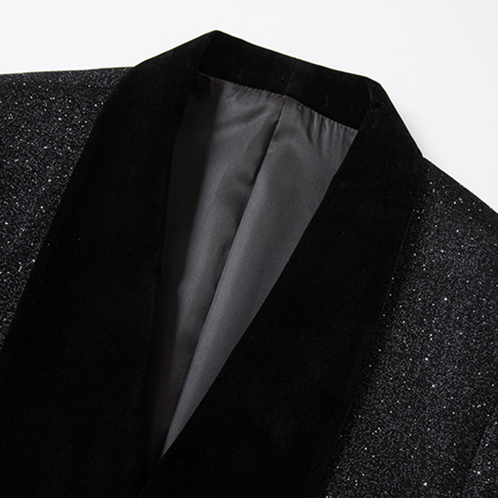 Men's 2-Piece Starry Black Smoking Shawl Collar Tuxedo