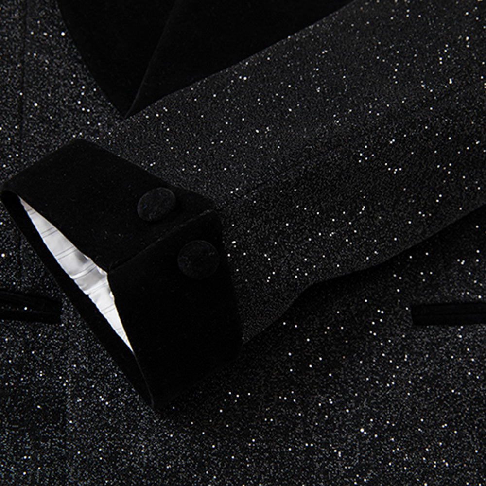 Men's 2-Piece Starry Black Smoking Shawl Collar Tuxedo
