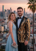 Men's 2-Piece Suit Gold Sequin Branches Black Suit