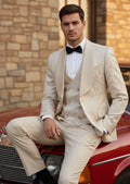 Men's 3-Piece Damask Jacquard Wedding Tan Tuxedo