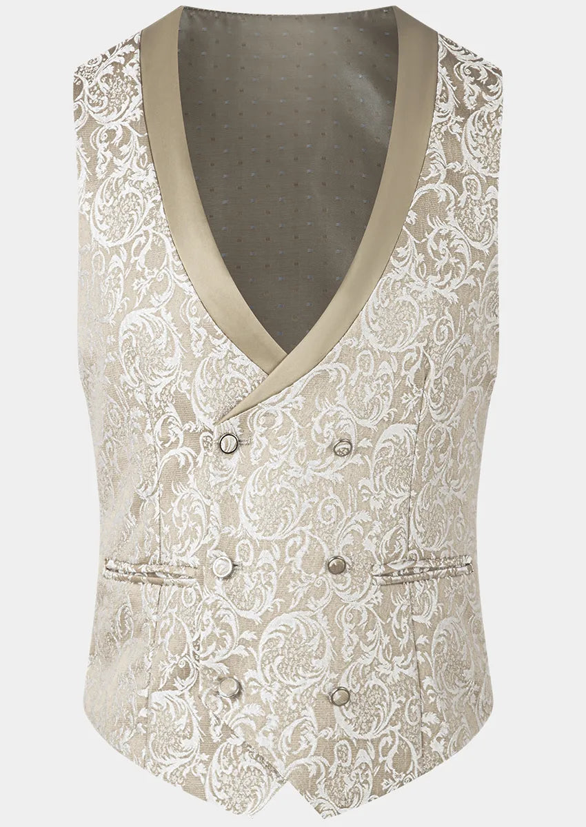 Men's 3-Piece Damask Jacquard Wedding Tan Tuxedo