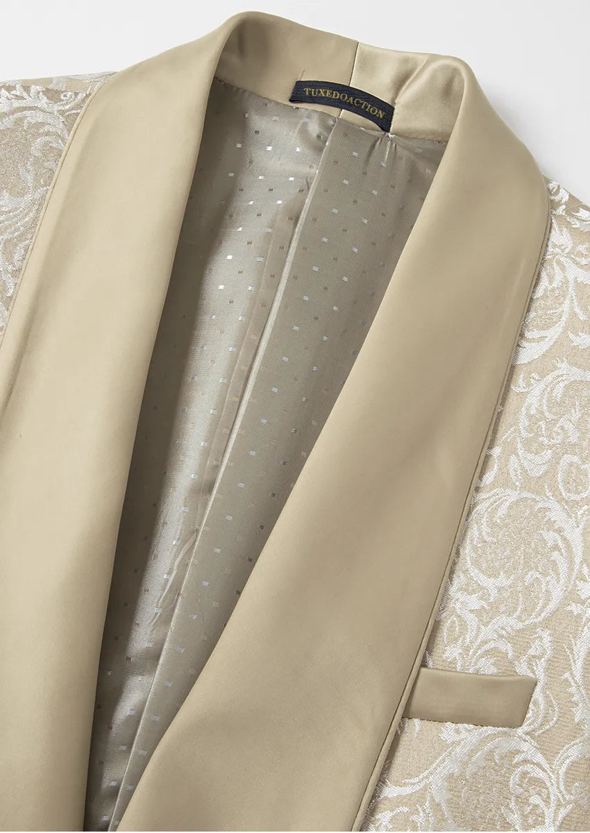 Men's 3-Piece Damask Jacquard Wedding Tan Tuxedo