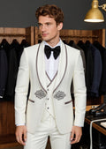 Men’s 3-Piece White Jacquard  Tuxedo with Shawl Lapel