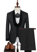 Men's 3-Piece Shawl Collar Leaf Jacquard Black Tuxedo