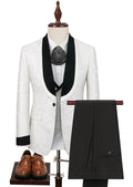 Men's 3-Piece Shawl Collar Leaf Jacquard White Tuxedo
