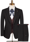 Men's 3-Piece Striped Dark Brown Suit with a Coffee-colored Vest