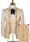 Men's 3-Piece Traditional Collar Champagne Paisley Fitted Party Suit