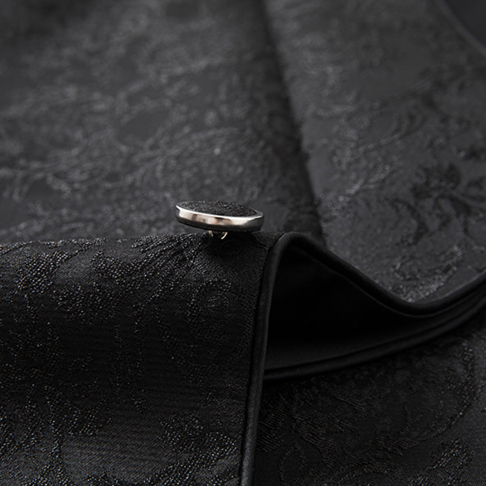 Men's 3-Piece Vintage Style Damask Jacquard Black Suit
