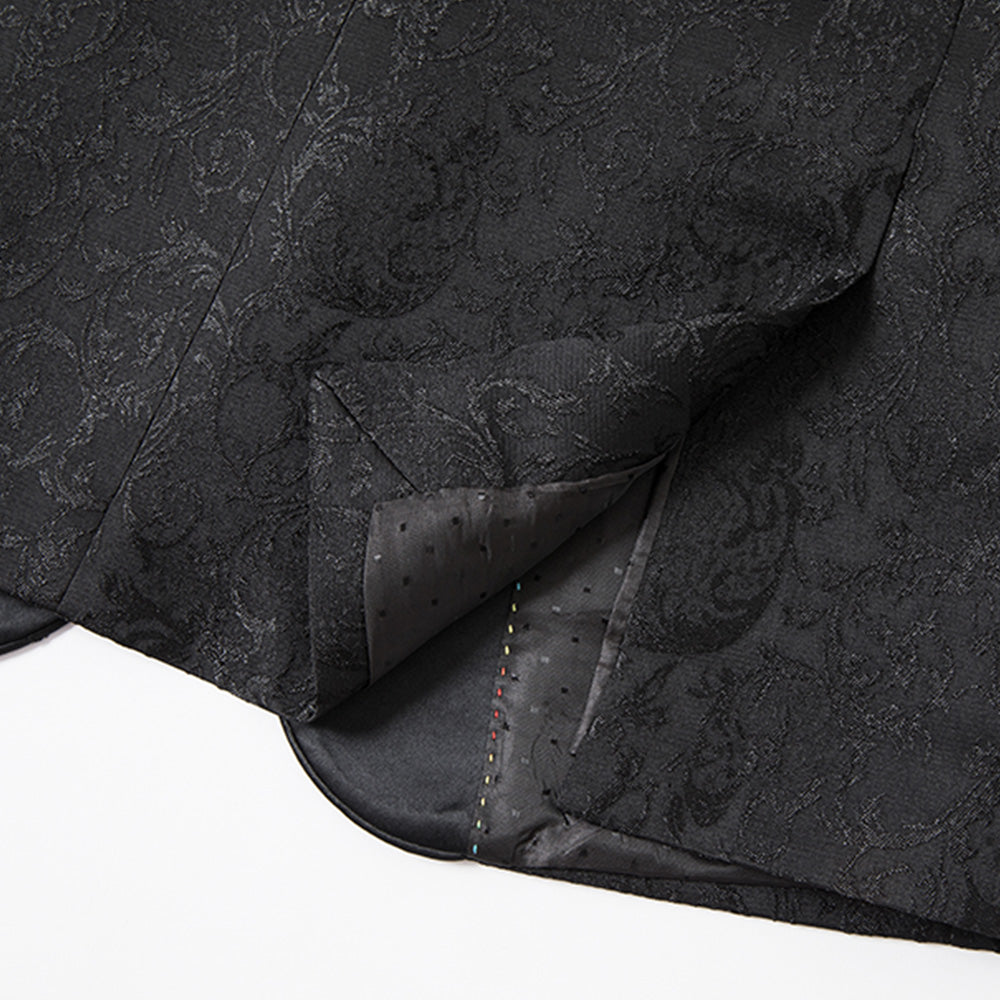 Men's 3-Piece Vintage Style Damask Jacquard Black Suit
