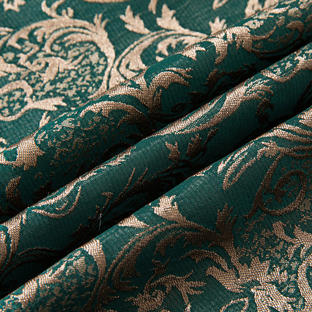 Men's 3-Piece Vintage Style Gold Damask Jacquard Green Tuxedo