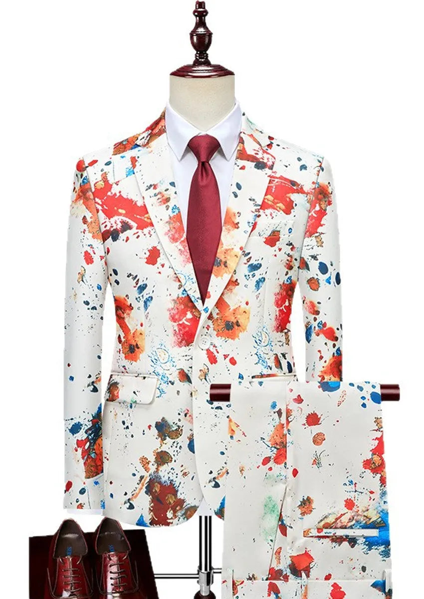 Men’s 3D Digital Print 2-Piece Stage Performance Suit