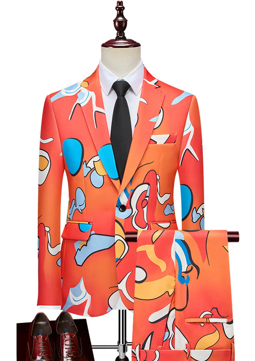 Men’s Abstract Graffiti Two-Piece Orange Suit