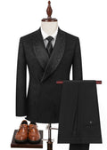 Men’s Black 2-Piece Floral Jacquard Tuxedo Set with Hotfix Crystal Shawl Collar