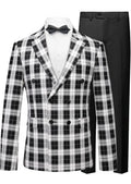 Men's Double-breasted Black And White Plaid Jacket