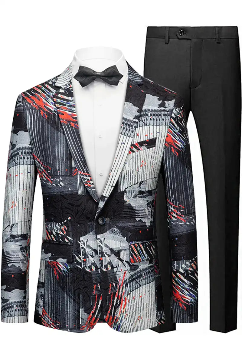 Men's Black and White Graffiti Blazer Accented with Orange Streaks