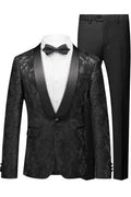 Men's 2-Piece Shawl Lapel Jacquard Black Tuxedo