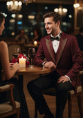 Men’s Burgundy 3-Piece Hotfix Crystal Peak Lapel Tuxedo