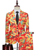 Men’s Chinese Spring Festival Dragon Print 2-Piece Suit Set