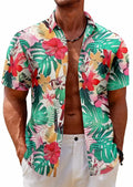Men's Colorful Floral Print Short Sleeve Shirt with Turn-down Collar