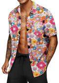 Men's Colorful Floral Print Short Sleeve Shirt with Turn-down Collar