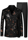 Men's Double-breasted  Gold and Silver Floral Black Blazer