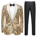 Men's Exquisite Shawl Lapel Floral Sequin Champagne Tuxedo Jacket