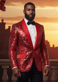 Men's Exquisite Shawl Lapel Floral Sequin Red Tuxedo