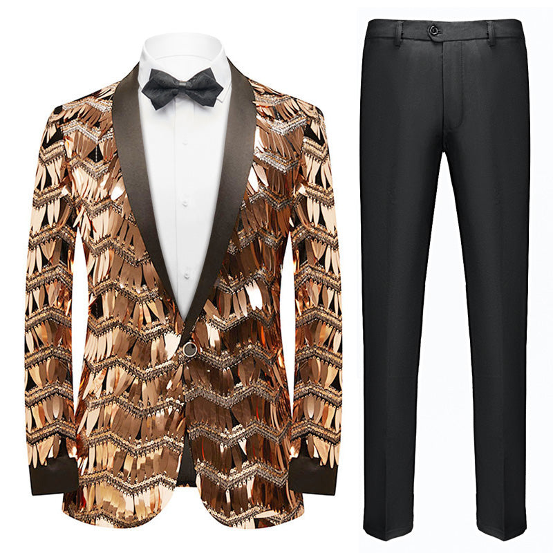 Men's Fashion Fringed Sequin Tassels Rose Gold Blazer