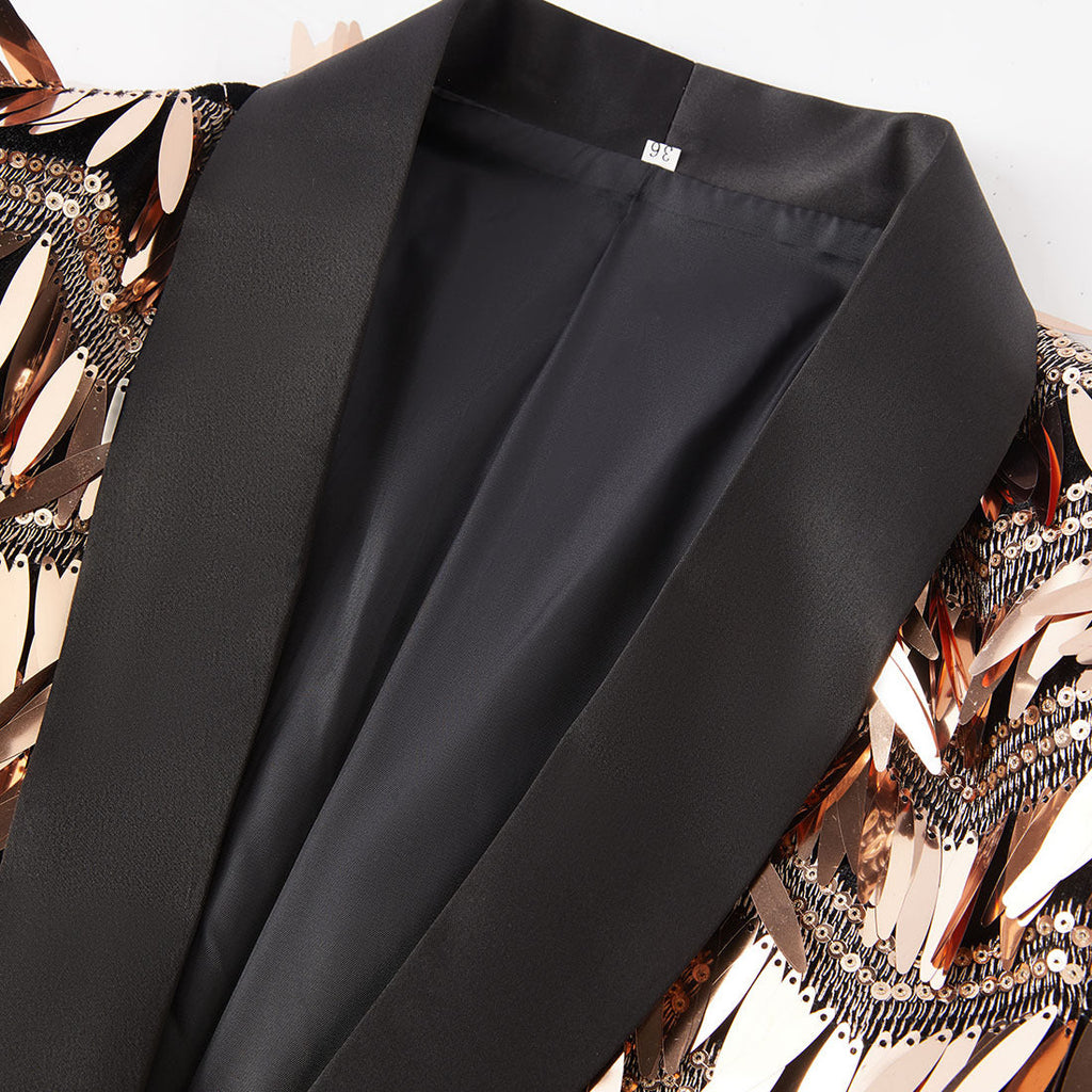 Men's Fashion Fringed Sequin Tassels Rose Gold Blazer